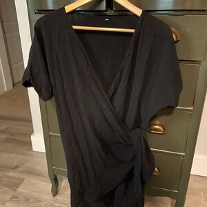 Black Short Sleeve Wrap Dress